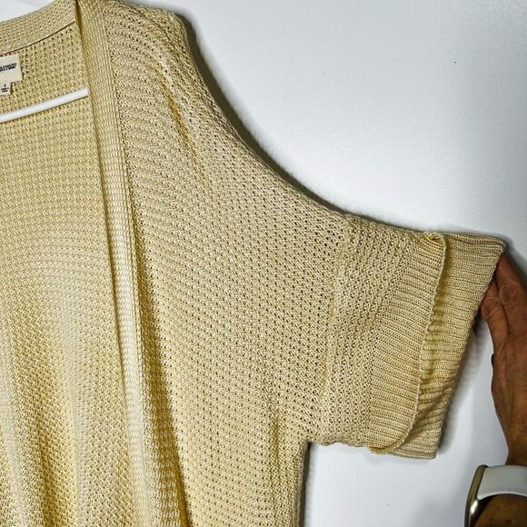 La La Factory Cream Short Sleeve Roll Cuff Long Open Front Oversized Cardigan Sw - Picture 4 of 9